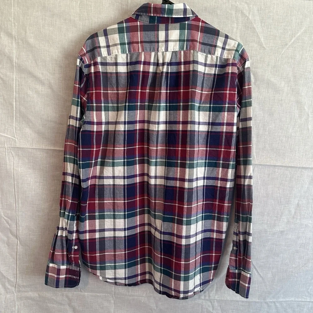 J.Crew Shirt Slim Fit Plaid BG421 Large Red Blue Cotton Button Down Excellent